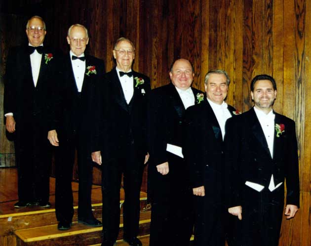 L-R: Jon Woods, Donald McGinnis, Jack Evans, Richard Blatti, Christopher Weait, Russel Mikkelson Concert Band “Farewell Concert” (1999).